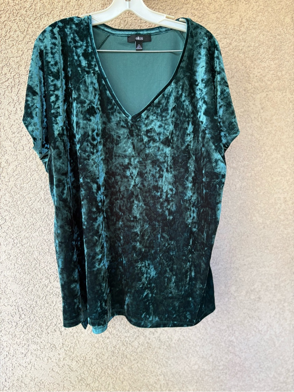 ellos Green Crushed Velvet V-Neck Top